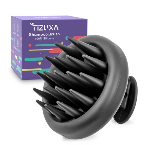 Tizuxa Silicone Scalp Massager and Exfoliator Brush for Hair Growth and Shower Washing - Black