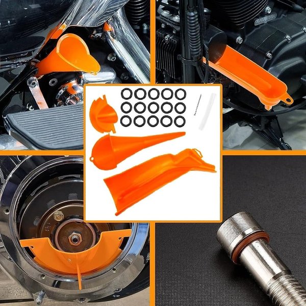 Oil Change Kit Tool, Oil Funnels Set for Harley Davidson Accessories, Motorcycle Primary Case Oil Funnel, 20PCS 11105 Drain Plug O-Ring