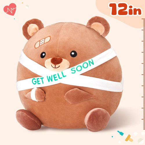 Houwsbaby 12" Brown Get Well Soon Teddy Bear Plush Pillow,Get Well Soon Bear Stuffed Animal, Broken Arm Bandage Bear Plush for Kids Boys Girls Adult After Surgery Presents