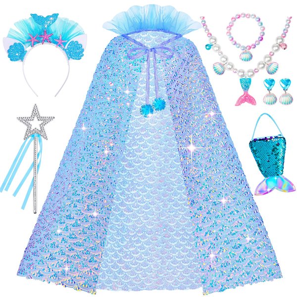 DOLNOW Princess Dress up for Little Girls, Mermaid Princess Cape Toddler Sequins Princess Cloak for 3-6 Years Girls Gift Toys
