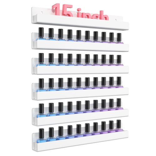 NIUBEE 6 Pack Nail Polish Rack Wall Mounted white