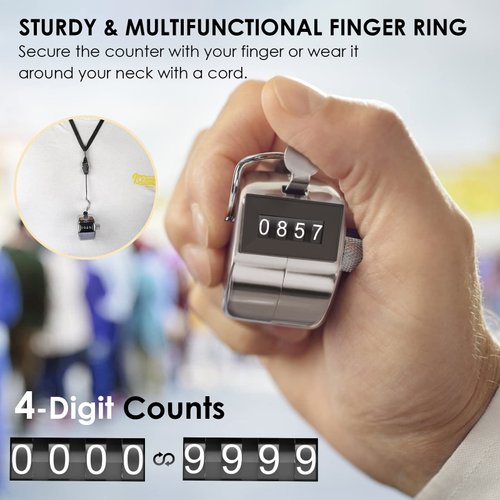 KTRIO Metal Handheld Tally Counter 4-Digit Number Count Clicker Counter, Hand Mechanical Counters Clickers Pitch Counter for Coaching, Knitting, People, Lap, Fishing, Golf and Row, 1 Pack