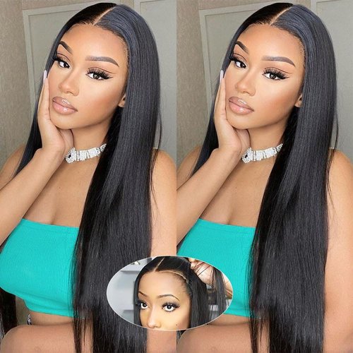 5x5 HD Lace Closure Wigs Human Hair Wear and Go Glueless Wigs Human Hair Pre Plucked Pre Cut Straight Lace Front Wigs Human Hair 180% Density Glueless Wigs Human Hair 28 Inch