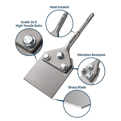 Firecore SDS Plus Floor Scraper, 4 Inch Wide Tile Thinset Scaling Chisel, 4" x 10" Thinset Scraper Adhesives Remover Wall Scraper Works with SDS Plus Rotary Hammer