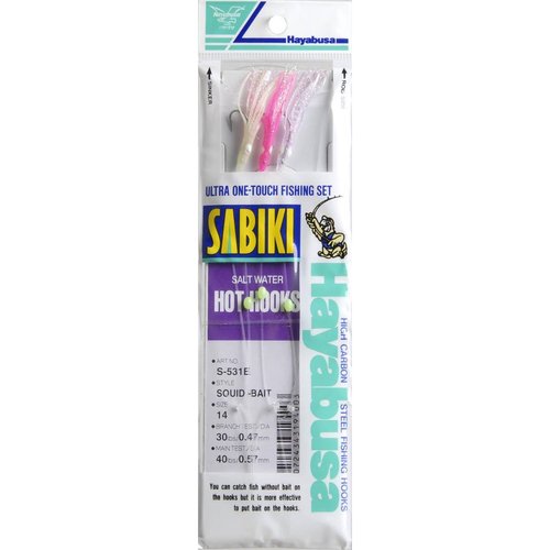 Hayabusa Sabiki Squid Bait Hooks (Pearl, Pink and Clear, Size 14 Hooks on 40 -Pounds Branch Test with 30 -Pounds Main Test)