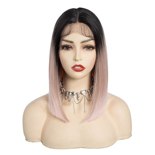 REBECCA STYLE Bob Lace Front Synthetic Wigs Short Straight Bob Wig Pre Plucked Straight Glueless ...
