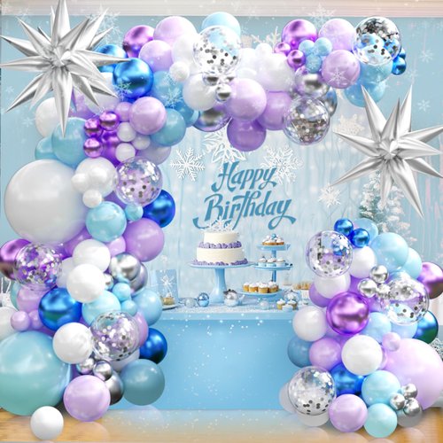 Frozen Balloons Arch Kit, Frozen Birthday Party Decorations with Purple Blue Silver White Balloons, Frozen Balloon Garland for Princess Birthday Girls Birthday Winter Wonderland Party Decorations