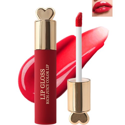 Hydrating Tinted Lip Gloss,1Pcs High Pigmented Bright Red Liquid Lipstick Lip Tint Stain,Longlasting Waterproof Lipstain,Color Stay Silky Lipgloss Lip Glaze Lip Oil,Christmas Makeup Gift for Women-03#