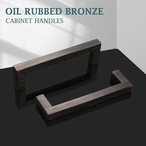 GOBEKOR 10 Pack Oil Rubbed Bronze Cabinet Handles 3-3/4in(96mm) Hole Center Solid Square Bar Dresser Drawer Pulls, Bronze Cabinet Pulls Hardware