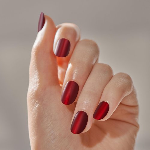 KISS imPRESS No Glue Mani Press-On Nails, Color FX, 'Hidden Gem', Red, Short Size, Oval Shape, Includes 30 Nails, Prep Pad, Instructions Sheet, 1 Manicure Stick, 1 Mini File