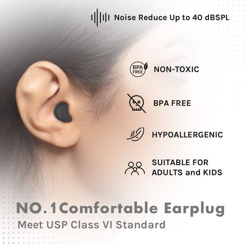 Ear Plugs for Sleeping, Acousdea Reusable Moldable Silicone Ear Plugs, Waterproof, Suitable for Snoring, Swimming, Working, Studying, Noise Cancelling up to 40 dBSPL, Black with Carry Case, 12 Pairs