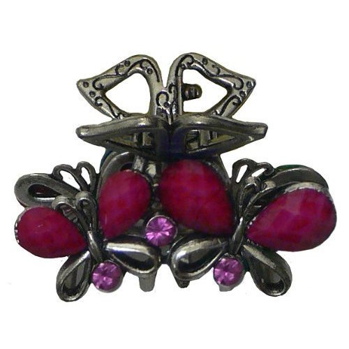 Small Metal Jaw Clip with Beads and Rhinestones U86420-1519hot pink