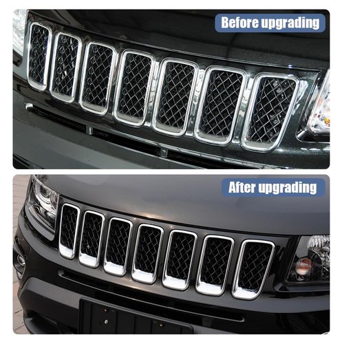 COOL STAR 68109865AA 7PCS Chrome Grille Trim Molding Insert Compatible with Jeep Compass 2011 2012 2013 2014 2015 2016 2017 CH1210111