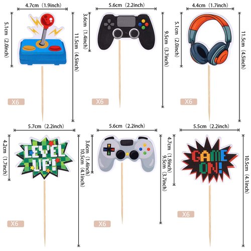 36 PCS Video Game Cupcake Toppers Assembled Game On Controllers Cupcake Picks GamePad Cake Decorations for Game Theme Baby Shower Kids Boys Girls Birthday Anniversary Party Decorations Supplies