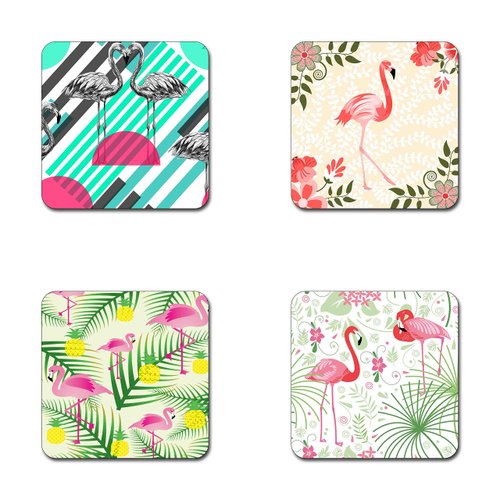 Beautiful Flamingos Beautiful Flamingos Pattern Square Coaster Set - Made of Recycled Rubber - Set of 4 …