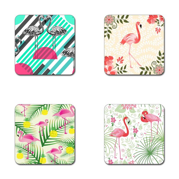 Beautiful Flamingos Beautiful Flamingos Pattern Square Coaster Set - Made of Recycled Rubber - Set of 4 …