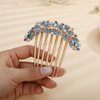 Aimimier Double Flower Crystal French Hair Comb Shinny Rhinestone Gem Side Combs Long Teeth Hair Clips Bridal Hair Accessories for Women Girls(Blue)