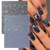 8Sheets Moon Star Nail Art Stickers 3D Self-Adhesive Metallic Sun Nail Decals Holographic Laser Glitter Nail Art Design Stickers Stars Sun Silver Nail Stickers for Women Acrylic Nail Decor Charms DIY