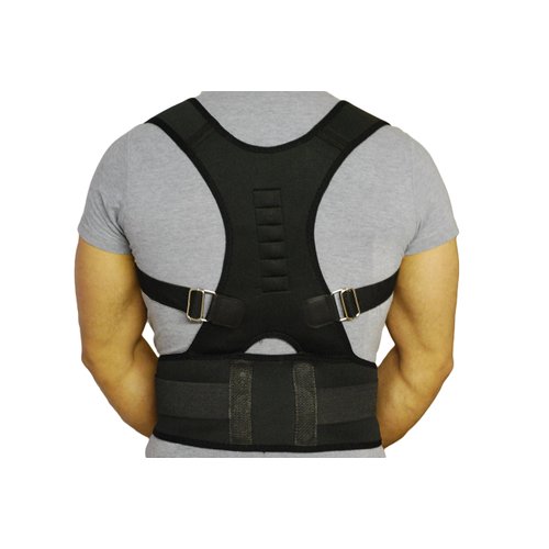 Medical-Grade Adjustable Magnetic Posture Support Back Brace - Relieves Neck, Back and Spine Pain - Improves Posture (Small) (Black) by Poscure(TM)