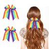 2 Pack Jumbo Rainbow Cheer Hair Bows - 8 Inch Ponytail Holders with Elastic Bands, Cheerleading Hair Accessories for Gay Pride Day