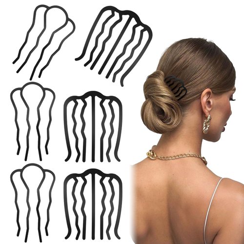 Teaaha 6 PCS Metal Hair Side Combs U Shaped Hair Fork Clip, French Twist Comb Vintage for Updo Bun, Teeth Hair Pin Stick for Hairstyle Hair Accessories, Thick&fine Hair Combination