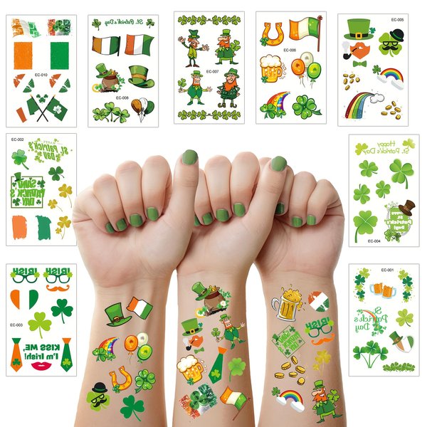 VIDELLY St Patricks Day Tattoos, 20 Sheets St Patricks Day Tattoos Stickers, Shamrock Temporary Tattoos Irish Decorations Gift Supplies for Boys and Girls in Parade Party