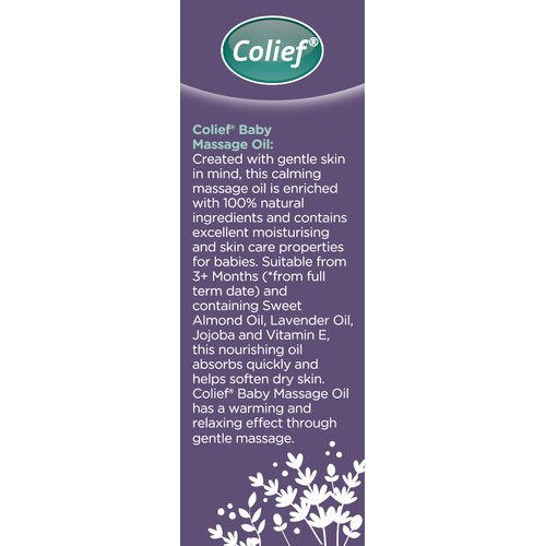 Colief Baby Massage Oil | Soothing Oil For Infants | Made With 100% Natural Ingredients Including Sweet Almond Oil, Lavender Oil, Jojoba & Vitamin E | Suitable For Babies 3+ Months | 3.38 Fl. Oz