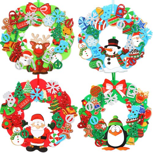 Fancy Land 16 Sets Christmas Crafts for Kids Holiday Winter Foam DIY Christmas Wreath Ornaments Craft Kits Christmas Activities Classroom Home Decorations