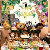 Happy Birthday Banner for Jungle Safari Theme Birthday Party Decorations, Fabric Animal Zoo Theme Birthday Party Backdrop Tropical Forest Poster for Boys Girls Birthday Party Wall Supplies, 185*110cm