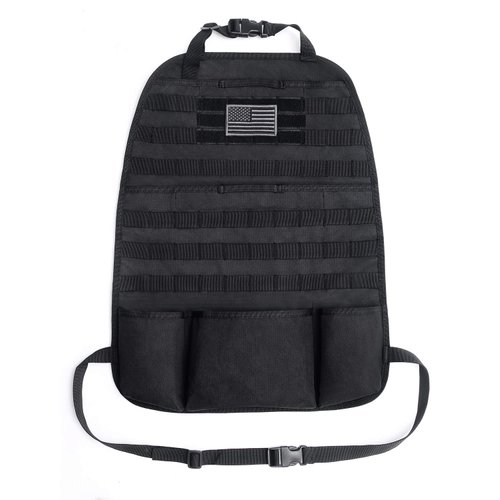 Tacticool Car Seat Back Organizer - Upgraded Tactical Molle Vehicle Panel Universal Fit Car Seat Cover Protector with Extra USA Flag Patch (Black)