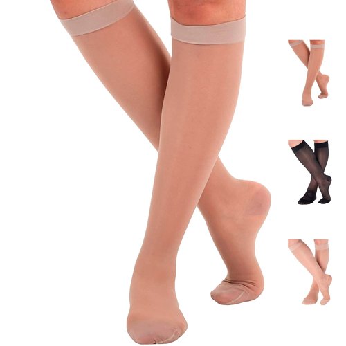 ABSOLUTE SUPPORT - Compression Stockings for Women 20-30mmHg - Sheer Graduated Support Knee High for Varicose Veins Circulation, Edema, Arthritis, Leg Pain - Nude, Medium - A205NU2