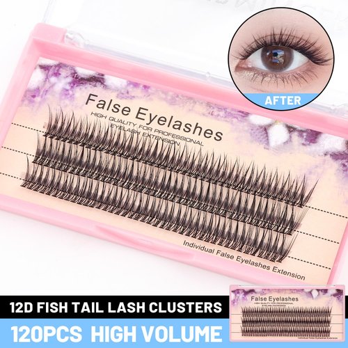 Bodermincer 120pcs 8mm/10mm/12mm/14mm/16mm to Choose Fish Tail Design 0.1 C Curl 3D Individual Mink False Eyelashes Extension Soft Black Fake False Eye Lashes （14mm）