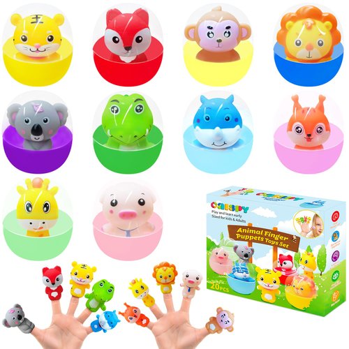 CALSPY Finger Puppets for Toddlers-20 pcs Farm Animal Finger Puppets,Montessori Toys for Halloween,Storytelling,Bath Time Fun,Teaching Performances,Easter Eggs,and Birthday Presents for Kids Ages 3+