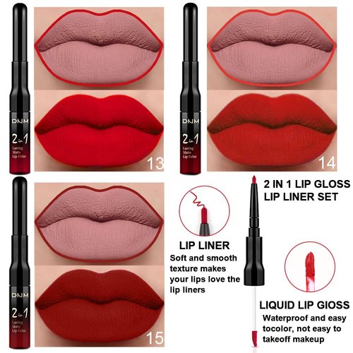 evpct 3Pcs Deep Dark Red Lip Stain Paint Matte Lip Liner and Lipstick Set Long Lasting Smudge Proof labiales mate larga duracion listip 24 hours a prueba de agua mate 24 horas originales