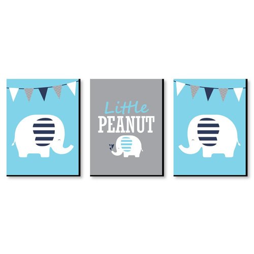 Big Dot of Happiness Blue Elephant - Baby Boy Nursery Wall Art and Kids Room Decorations - Gift Ideas - 7.5 x 10 inches - Set of 3 Prints