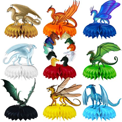Wings of Fire Birthday Party Decorations, 9Pcs Dragon Theme Party Centerpieces, Table Toppers, Cake Toppers, Wings of Fire Birthday Supplies for Girls and Boys, Baby Shower