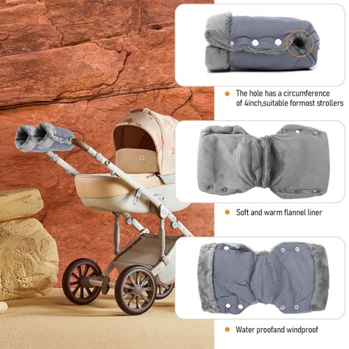 1 Pair Baby Stroller Gloves,Stroller Hand Muff Warm Gloves,Extra Thick Warm Waterproof Anti-Freeze Gloves for Parents Caregivers Carriage Handmuffs Stroller Accessories (Grey)