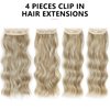 ALXNAN Hair Extensions, 4PCS Clip in Hair Extensions,20 Inches Beach Blond Long Wavy Natural Soft Synthetic Hairpieces for Women