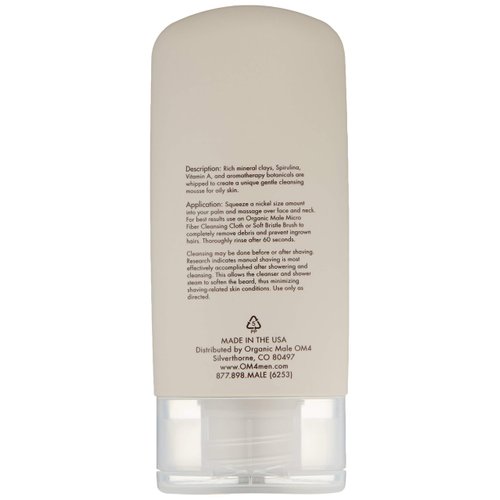 Organic Male OM4 Oily STEP 1: Green Clay Clarifying Cleanser - Detoxifying and Purifying Cleanser to help target mens breakouts