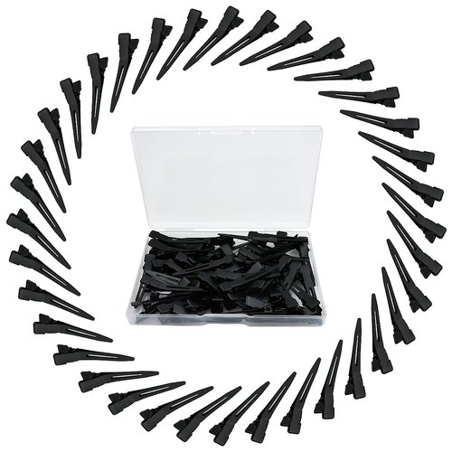 Tenalleys 50 Pcs 1.77Inch Black Metal Duck Bill Hair Clips for Women, Hair Coloring, Bows DIY, Hair Extensions, Salon