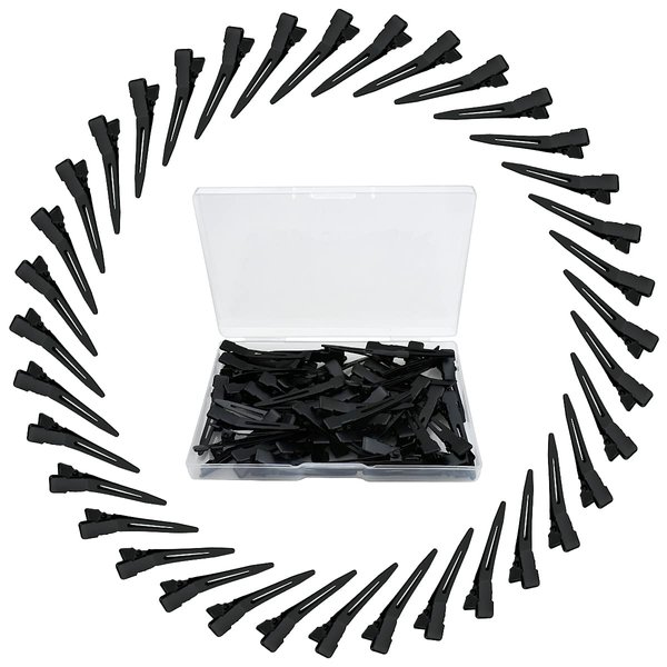 Tenalleys 50 Pcs 1.77Inch Black Metal Duck Bill Hair Clips for Women, Hair Coloring, Bows DIY, Hair Extensions, Salon