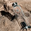 TonicCure Gem Infused Crystal Water Bottle Elixir with Authentic Healing Wellness Brazilian Stones Obsidian Neoprene Sleeve, for Love Peace and clarity 16 oz (BLACK Obsidian)