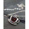 Sterling Silver Coffee Cup Teacup with Red Cubic Zirconia Charm Necklace, 18"