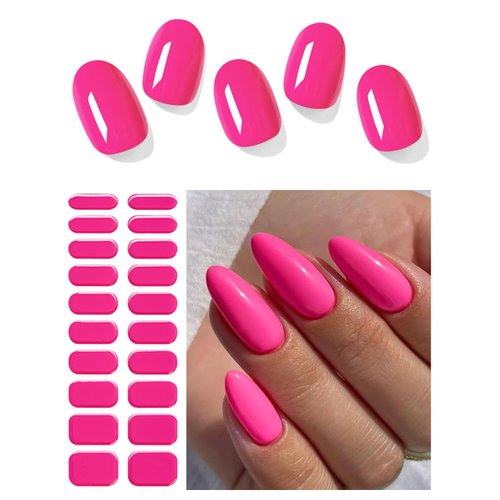 AutyaMee Semi Cured Gel Nail Strips (Classic Hot Pink)-20 PCS Gel Nail Stickers | UV Light Required | Gel Nail Wraps, Salon Quality & Easy To Use