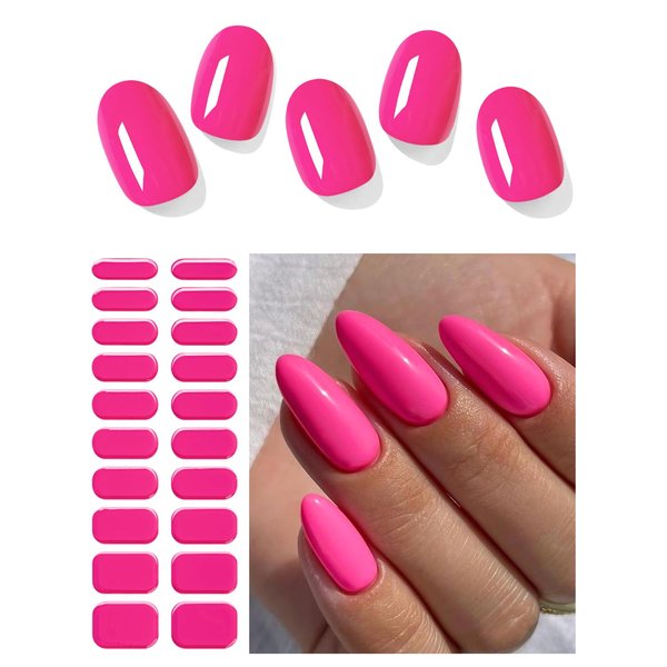 AutyaMee Semi Cured Gel Nail Strips (Classic Hot Pink)-20 PCS Gel Nail Stickers | UV Light Required | Gel Nail Wraps, Salon Quality & Easy To Use