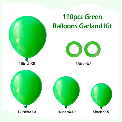 FOTIOMRG 110pcs Green Balloon Garland Arch Kit, 18 12 10 5 inch Green Latex Balloons Different Sizes Pack for Birthday Graduation Baby Shower Jungle Christmas Party Decorations