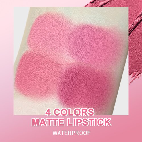 Boobeen Lipstick Crayon Lip Gloss Makeup Lasting Matte Velvet Multi-Color Lipstick Pencil, Crayon Lip Stick Set Gifts for Girls and Women, 4 Colors