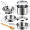 Juboury Kitchen Pretend Play Toys with Stainless Steel Cookware Pots and Pans Set, Cooking Utensils, Apron & Chef Hat, Cutting Vegetables for Kids, Girls, Boys, Toddlers