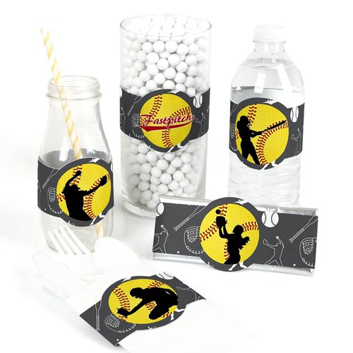 Grand Slam - Fastpitch Softball - DIY Party Supplies - Birthday Party or Baby Shower DIY Wrapper Favors & Decorations - Set of 15