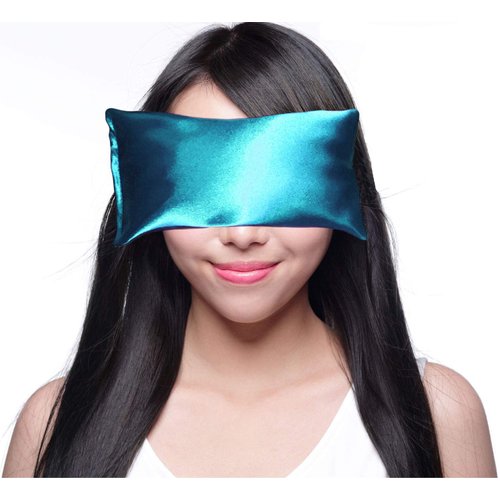 Happy Wraps Lavender Eye Pillow - Hot Cold Aromatherapy Satin Eye Mask for Yoga, Sleeping, Migraines, Stress, Relaxation - Gifts for Women, Birthdays, Coworkers, Christmas - AuqaBlue